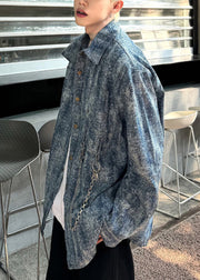 Unique Blue Tie Dye Button Denim Men Shirt Spring