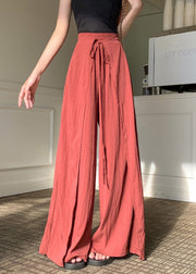 Unique Brick Red Asymmetrical Lace Up Linen Silk Pants Spring