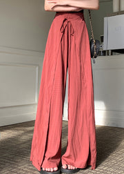 Unique Brick Red Asymmetrical Lace Up Linen Silk Pants Spring