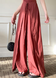 Unique Brick Red Asymmetrical Lace Up Linen Silk Pants Spring