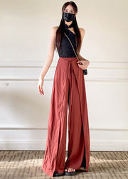 Unique Brick Red Asymmetrical Lace Up Linen Silk Pants Spring