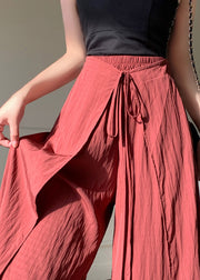 Unique Brick Red Asymmetrical Lace Up Linen Silk Pants Spring