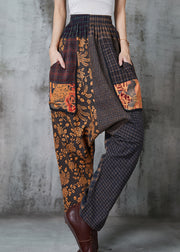 Unique Brown Oversized Patchwork Cotton Harem Pants Spring