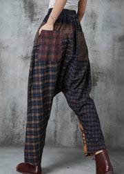 Unique Brown Oversized Patchwork Cotton Harem Pants Spring