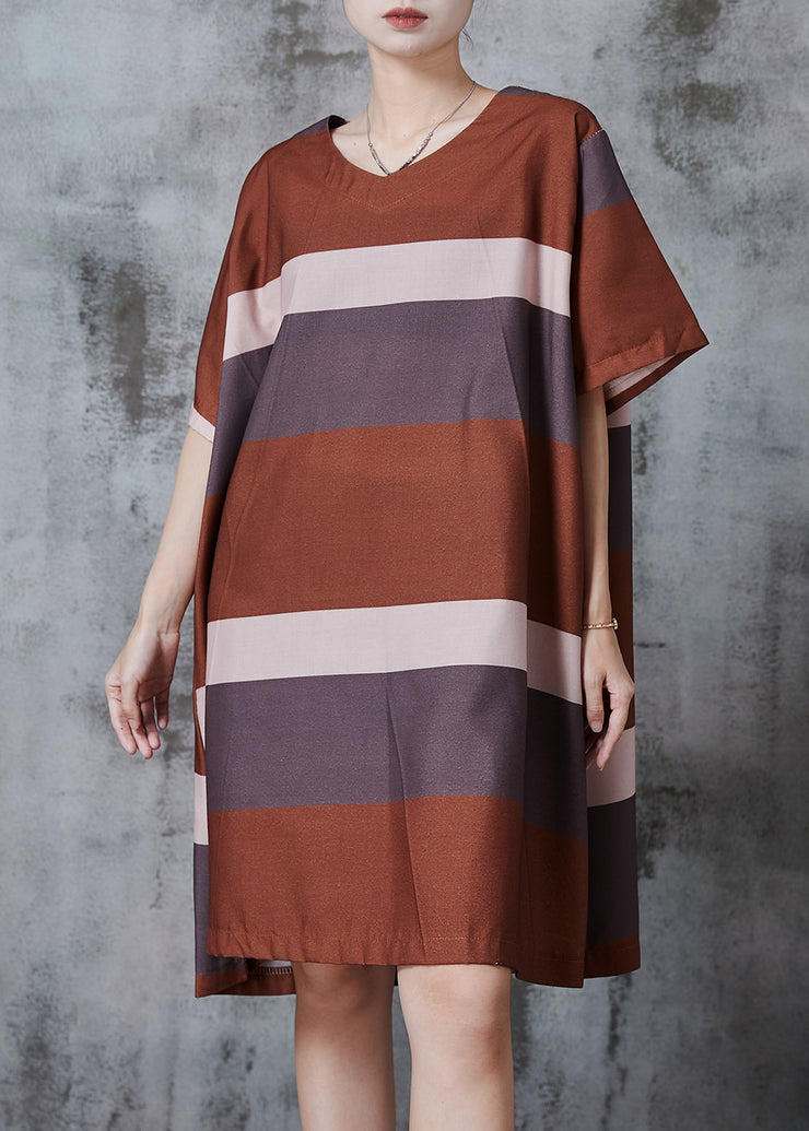 Unique Brown Oversized Striped Cotton Work Dress Summer