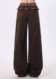 Unique Brown Ruffled Patchwork Cotton Pants Spring