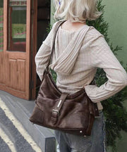 Unique Brown Versatile Calf Leather Satchel Handbag