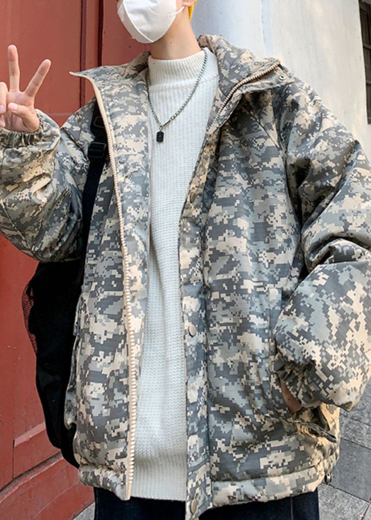 Unique Camouflage Stand Collar Pockets Mens Parka Spring