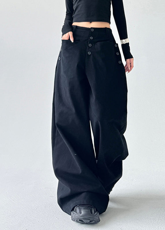 Unique Caramel High Waist Patchwork Button Wide Leg Pants Spring