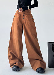 Unique Caramel High Waist Patchwork Button Wide Leg Pants Spring