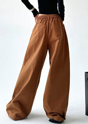 Unique Caramel High Waist Patchwork Button Wide Leg Pants Spring