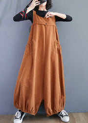 Unique Caramel Pockets High Waist Patchwork Corduroy Jumpsuit Fall