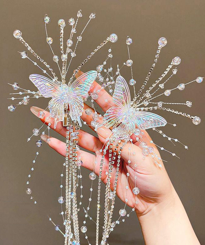 Unique Champagne Acrylic Butterfly Tassel Girls Hairpin