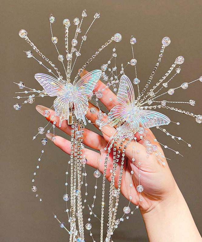 Unique Champagne Acrylic Butterfly Tassel Girls Hairpin