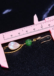 Unique Champagne Water Droplet Gem Stone Jade Drop Earrings