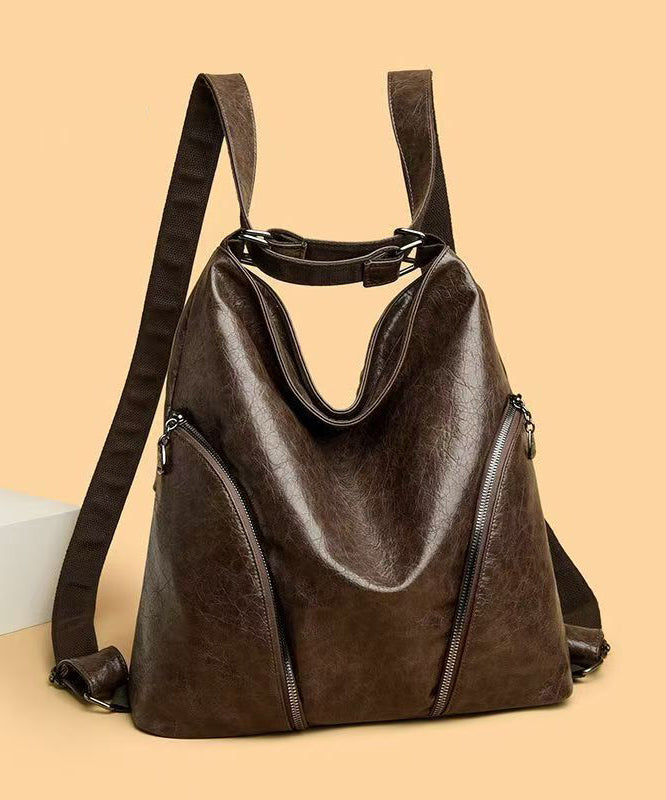 Unique Chocolate Large Capacity Faux Leather Satchel Backpack Handbag