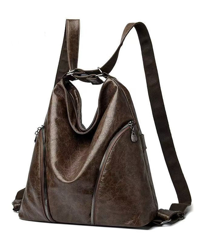 Unique Chocolate Large Capacity Faux Leather Satchel Backpack Handbag