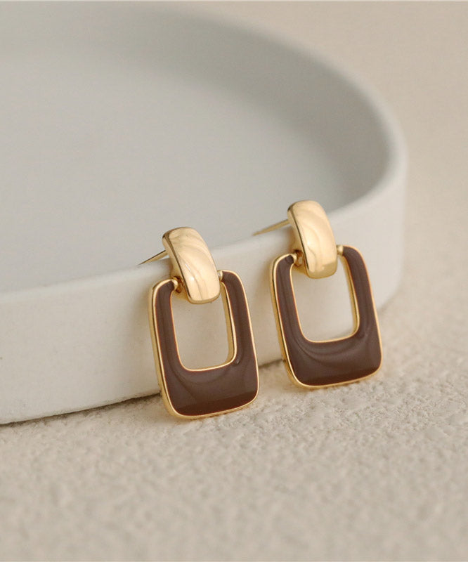 Unique Chocolate Alloy Square Stud Earrings