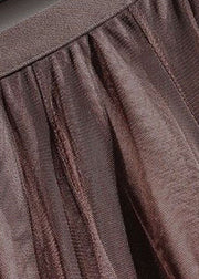 Unique Chocolate Elastic Waist Tulle Pleated Skirt Spring