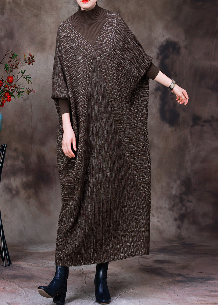 Unique Chocolate Green Colour Patchwork Velour Vacation Dresses Batwing Sleeve