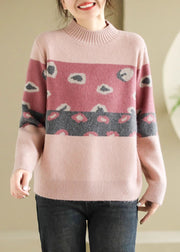 Unique Coffee O Neck Thick Print Knit Sweater Spring