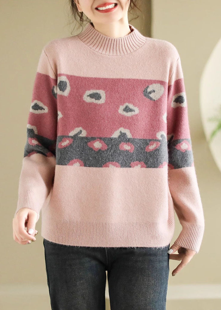 Unique Coffee O Neck Thick Print Knit Sweater Spring