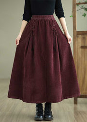 Unique Coffee Pockets Lace Up Elastic Waist Corduroy Skirt Spring