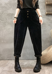 Unique Coffee Pockets Patchwork Elastic Waist Button Harem Pants Fall