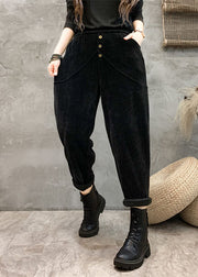 Unique Coffee Pockets Patchwork Elastic Waist Button Harem Pants Fall