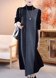 Unique Colorbloc Turtleneck Cotton Knit Long Sweater Dress Winter