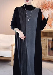 Unique Colorbloc Turtleneck Cotton Knit Long Sweater Dress Winter