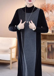 Unique Colorbloc Turtleneck Cotton Knit Long Sweater Dress Winter