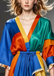 Unique Colorblock Asymmetrical Patchwork Silk Holiday Dress Summer