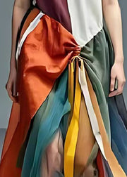 Unique Colorblock Asymmetrical Patchwork Tulle Cotton Dresses Summer