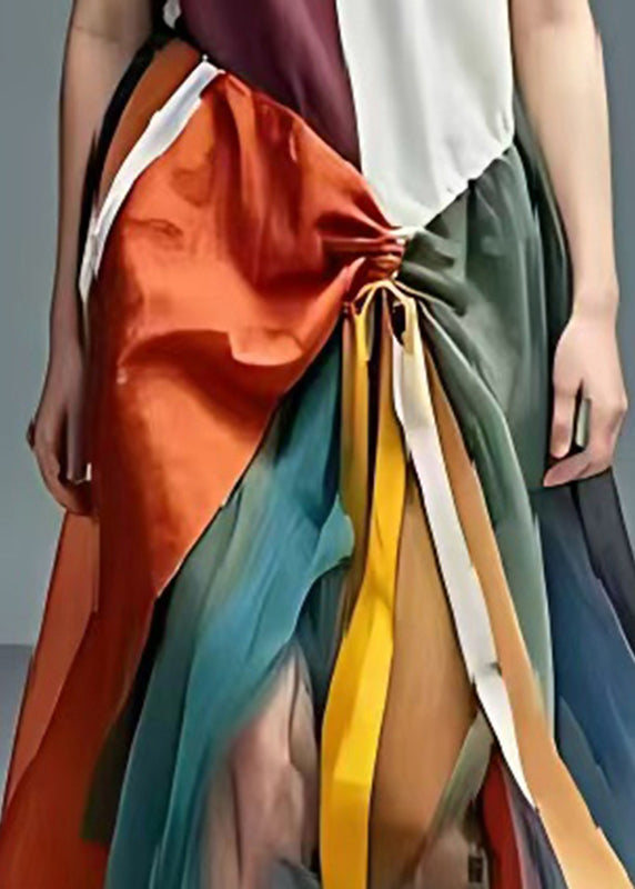 Unique Colorblock Asymmetrical Patchwork Tulle Cotton Dresses Summer