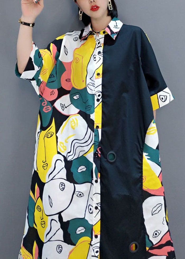 Unique Colorblock Asymmetrical Print Original Design Cotton Dresses Summer