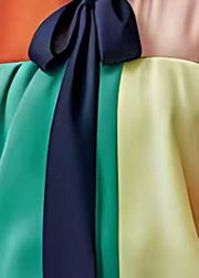 Unique Colorblock Bow Patchwork Chiffon Shirt Half Sleeve
