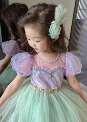 Unique Colorblock Embroideried Patchwork Tulle Kids Girls Long Dresses Summer