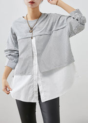 Unique Colorblock Oversized Patchwork Striped Cotton Top Fall