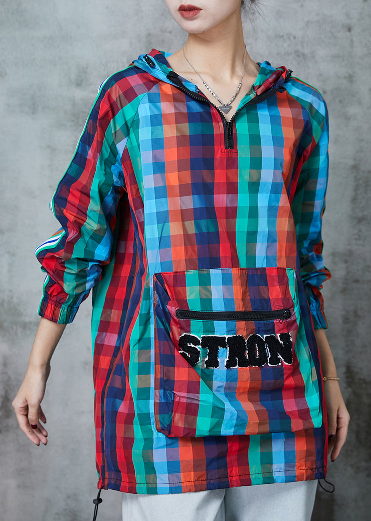 Unique Colorblock Oversized Plaid Cotton Sweatshirts Top Spring