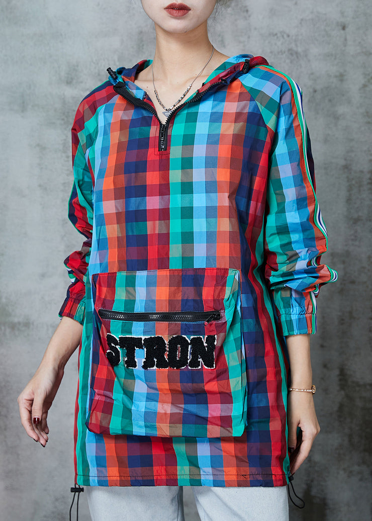 Unique Colorblock Oversized Plaid Cotton Sweatshirts Top Spring