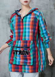 Unique Colorblock Oversized Plaid Cotton Sweatshirts Top Spring