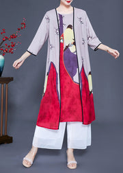 Unique Colorblock Oversized Print Silk Cardigans Two Pieces Set Spring