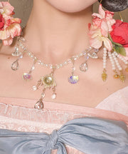 Unique Colorblock Pearl Shell Flower Lariat Necklace