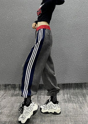 Unique Colorblock Pockets Striped Patchwork Denim Trousers Fall