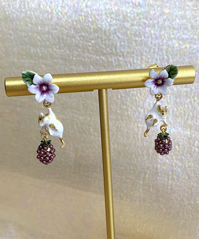 Unique Floral Animal Metal Grape Stud Earrings