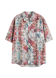 Unique Floral Peter Pan Collar Pockets Cotton Mens Shirts Summer