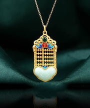Unique Gold Copper Overgild Enamel Jade Pendant Necklace