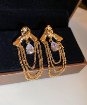 Unique Gold Copper Zircon Water Drop Tassel Drop Earrings