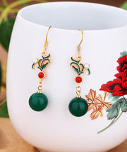 Unique Gold Plated Jasper Jade Agate Drop Earrings